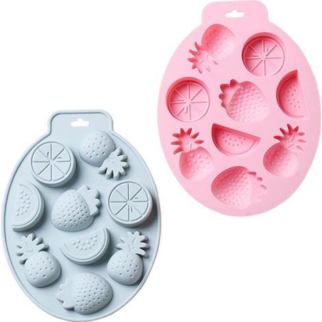 Moules en silicone en forme de fruits (lot de 2, bleus et roses) - Ustensiles de pâtisserie de qualité alimentaire pour gâteaux, chocolats, bonbons et glaçons (1/5)