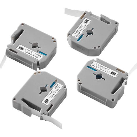 Lot de 4 Rubans Étiqueteuse 12mm Noir sur Blanc Compatible Brother M-K231 Imperméable (1/5)