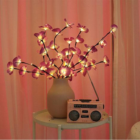 Branche lumineuse LED orchidée papillon blanche, tige flexible, 20 LED par branche, décoration maison Noël, scène festive, pile AA requise (1 pièce). (1/5)