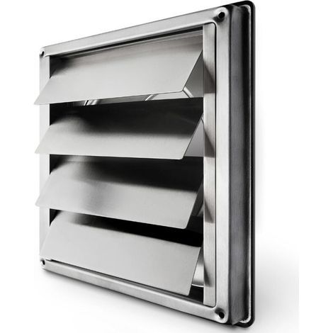 150 mm Lüftungsgitter Edelstahl Rückschlaggitter mit beweglichen Lamellen Automatisch schließend Wetterfestes Haubengitter / Quadratmaß 184x184mm / Edelstahl Belüftung (1/4)