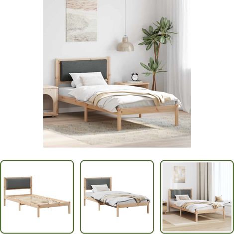Lit avec tête de lit -  Cadre de lit avec tête de lit Gris foncé 90 x 190 cm Pin massif (1/5)