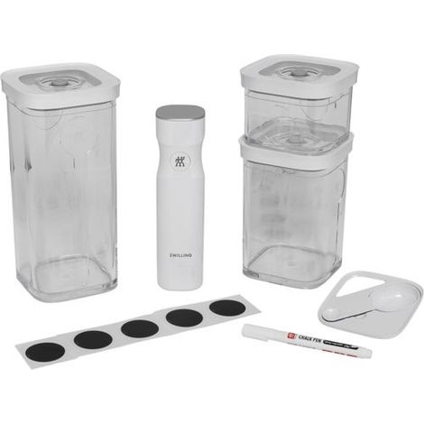 ZWILLING FRESH & SAVE CUBE Set de Vakuum-Starter-Set, Größe S, Set de Vakuum-Aufbewahrung de 6-teilig, enthält 3x CUBE S Behälter, Pumpe de Vakuum, Messlöffel, NFC-Etiketten