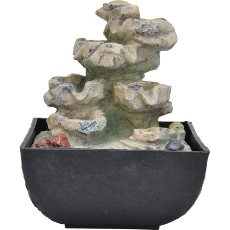 Fontaine d'intérieur décorative avec lumière LED, à poser sur une table ou à la maison, en résine, style Feng Shui, prise britannique, lumière jaune, 220-240 V CA. (1/5)