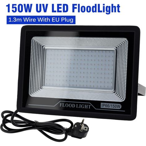 150-W-UV-Projektor für Spezialeffekte (Geisterhaus, Bar), Fluoreszenzdetektion, UV-Polymerisation, für Innen-/Außenbereich IP66, Wellenlänge 395 nm, Spannung 220 V AC, Eurostecker enthalten.