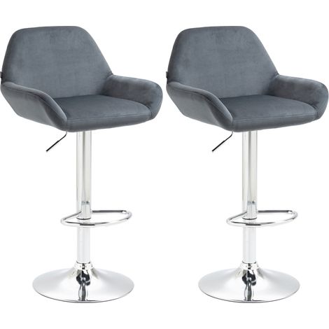 Lot de 2 tabourets de bar repose-pieds en forme d'arc en métal chromé assise en velours gris foncé 100004031 (1/5)
