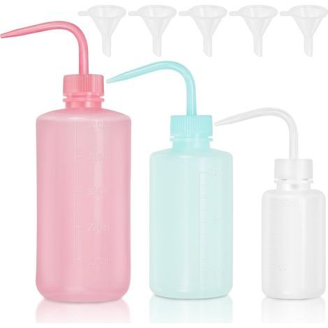 Set of 3 safety bottles (500ml/250ml/150ml) with 5 small assorted funnels, suitable for watering and washing succulent plants. (1/5)