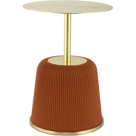 Tavolino Jokai in metallo oro e ecopelle cognac (1/3)