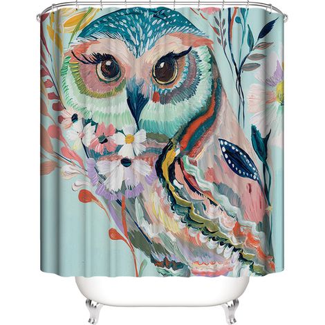 Tier-Duschvorhang 180 x 180 cm (Farbe), Eulen-Duschvorhang Waterp