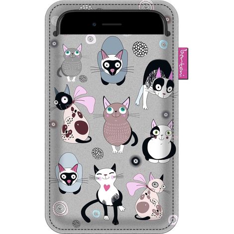 Funda para smartphone con estampado de hierba gatera - Fieltro ecológico, 105 x 175 mm, gris, estampado duradero, protección para el teléfono, lavable a 40 °C, Bertoni (1/5)