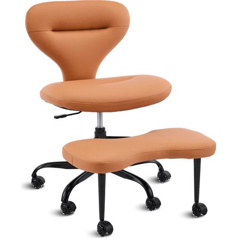 Silla de meditación giratoria 360° regulable en altura con reposapiés retráctil, ruedas silenciosas, cuero - naranja (1/5)