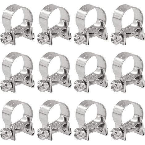 Glarks Lot de 12 mini colliers de serrage réglables en acier inoxydable de 14 à 16 mm de diamètre pour tuyau d'injection de carburant (1/5)