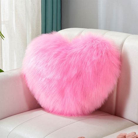 Coussin Décoratif Forme Cœur - 40 x 30 cm - Fourrure Synthétique Longue Pile - Pour Canapé Lit Bureau - 1 Pièce (1/5)