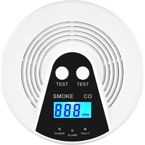 Détecteur de fumée et de monoxyde de carbone avec écran LCD, alarme de fumée et alerte vocale, alarme combinée fumée et CO, alimentation par piles (1/3)