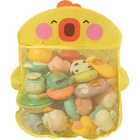 Porte-Jouets de Bain, Canard de Dessin animé Suspendu en Maille, Filet Jouets Bain avec Crochet pour Le Rangement Salle d'enfants, Jaune (1/5)