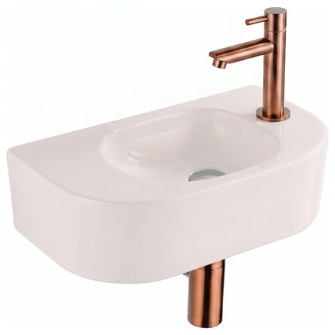 QeramiQ Fuente Lavabo pour WC - 40x22x12 cm - lisse - demi-rond - trou de robinet de Lavabo pour WC a droite - ceramique - robinet de Lavabo pour WC (1/5)