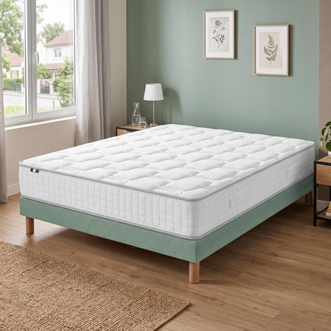 Ensemble matelas ressorts mémoire de forme ODYSEE sommier déco vert 140x190 (1/5)