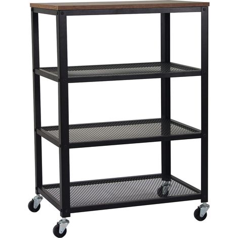 Relaxdays rolling cart, 4 shelves, industrial, kitchen & living room, HWD: 85x60x40 cm, mobile serving cart, black/brown (1/5)