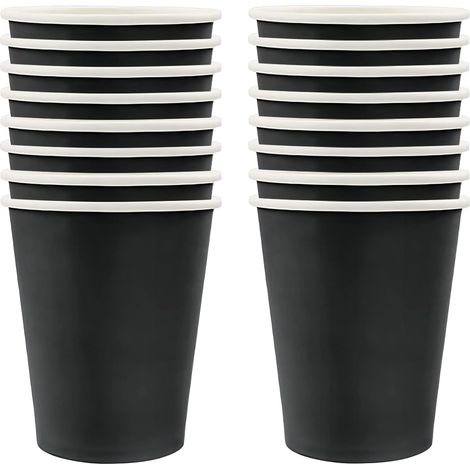 Lot de 16 Gobelets, Papier Noir, 9 Oz, Résistant, Halloween, Anniversaire (1/4)