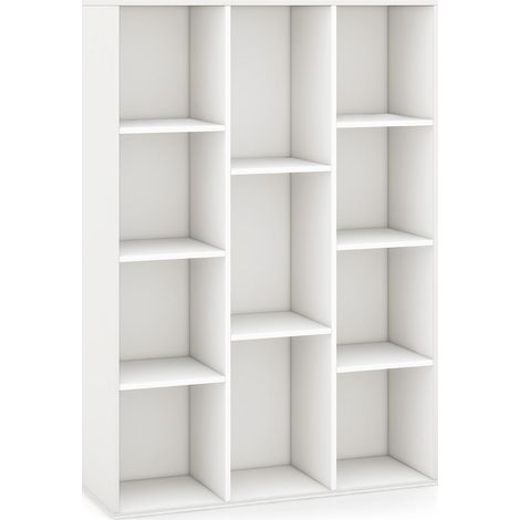 Librería moderna abierta de 11 cubos 74 x 24 x 106 cm multifuncional con cierre de seguridad antivuelco madera blanca 200020167