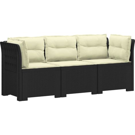 Canapé de Jardin Modulable 3 Places Aspect Rotin PP Anthracite avec Coussins Crème - PANGIVO (1/5)
