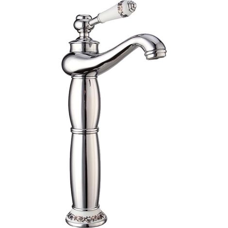 Grifo de baño de cuello de cisne, monomando, de sobre encimera, 1 orificio, para lavabo, grifo de agua fría y caliente (Brillante) (1/5)