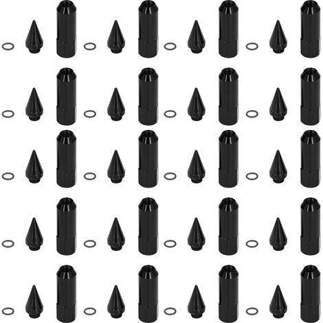 20 pièces universelles M12x1.5 roues de course jantes écrous de cosse 90mm écrous à pointes en alliage d'aluminium avec clé à douille noir