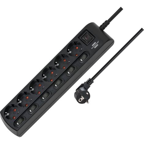 Multiprise Commutable Individuellement 6 Prises avec Interrupteurs 2 pôles (Multiprise avec 1 Interrupteur Principal et 6 Interrupteurs, , Protection de Contact Accrue) Noir (1/5)