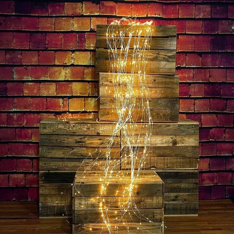 Guirlande lumineuse en cascade pour extérieur, 100 LED, avec alimentation, imperméable, pour arrosoir pour chambre d'enfant, camping, balcon, décoration pour intérieur et extérieur, blanc (1/5)