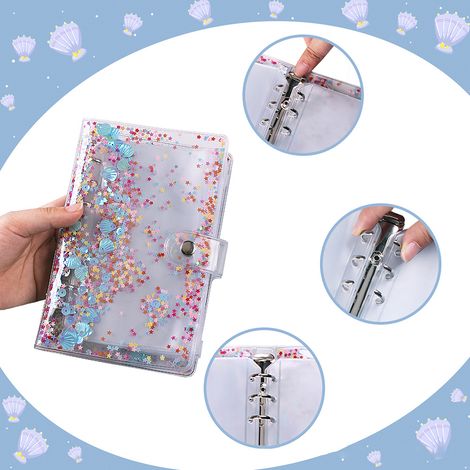 Classeur Budget A6 Planner Financier Couverture Pailletée Transparente 8 Poches Zip Porte-Carte Poche Double Étiquettes Coquille Colorée (1/5)