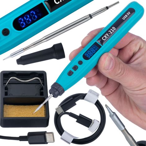 Fer à souder sans fil CXY-210 SmartSolder Pro - LED 180-480 °C Pointe C210 USB-C Batterie 18650 Affichage numérique Compact (1/5)
