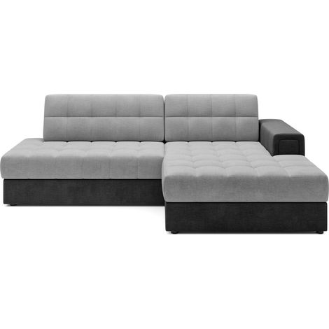 Canapé d'angle convertible CUBITO gris et noir 240 cm avec coffre et couchage (1/5)