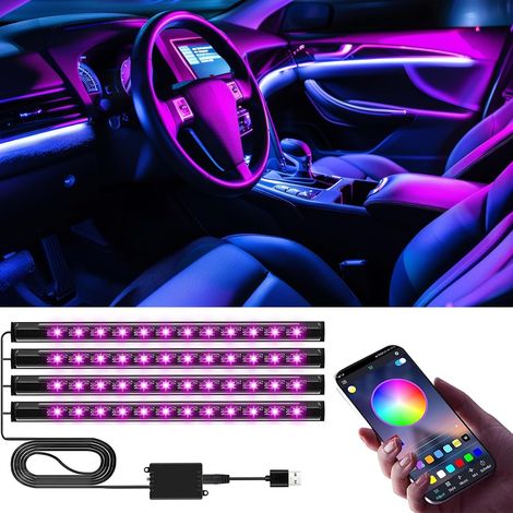 Éclairage Intérieur de Voiture, Lampe LED Accessoire Voiture, LED Voiture Interieur, Bande Lumineuse LED pour Voiture, Car Accessories Contrôle App, Multicouleurs (1/5)