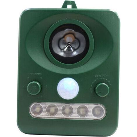 Dissuasore per uccelli a ultrasuoni per esterni, alimentato a energia solare, doppia ricarica solare e USB, design impermeabile, batteria integrata, colore verde erba. (1/4)