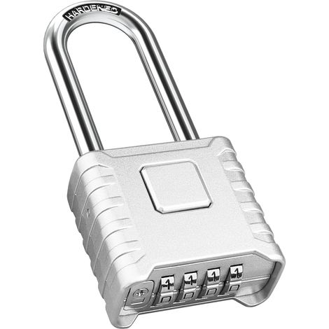 Heavy-duty outdoor combination locks, [weatherproof] long 52mm chain, large 4-digit code lock with 8mm thick 304 stainless steel chain, silver