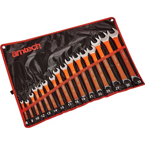 16PC SOFT GRIP RED DROP FORGED COMBINATION SPANNER SET IN CASE 6-32MM K0550 (1/3)