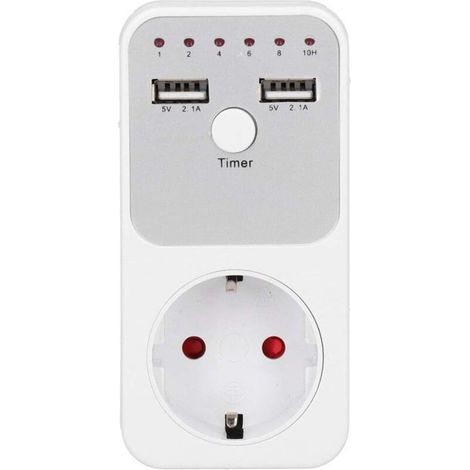 Prise Minuterie Compte À Rebours - 2 Ports USB - 230 V - Précision ±3 Min - Pour Chargeur Téléphone Ordinateur Éclairage Cuisinière - 1 Pièce (1/5)