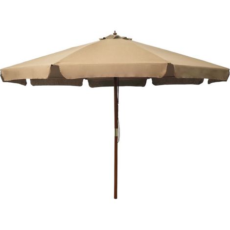 Gartenmöbel-Sonnenschirm mit 330 cm langem, taupefarbenem Holzmast (1/4)