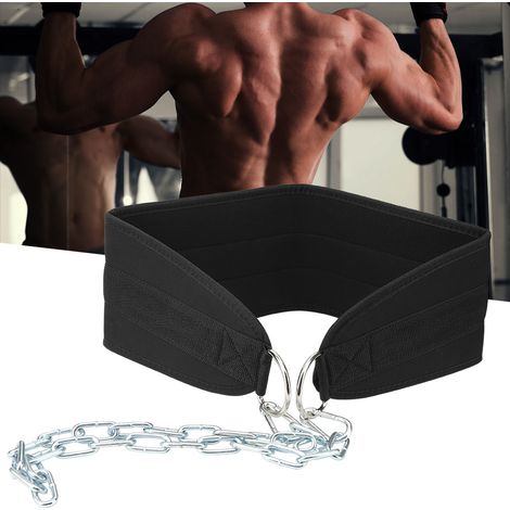 Ceinture lestée dips et tractions, harnais musculation avec anneaux pour poids et barres d'exercice.