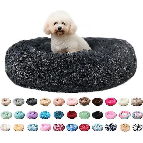 Panier en peluche lavable, apaisant et confortable en forme de donut pour chat ou chien - Rose vif (1/4)
