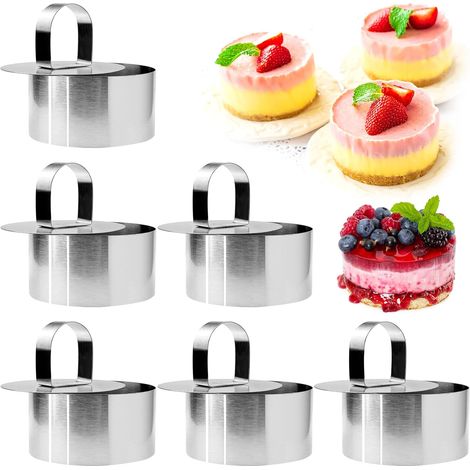 6 x Pastry Circle, Pastry Cutters, Round Cake Mould, 8 cm, Stainless Steel Cake Ring Baking Moulds, Mousse Moulds, Dessert Rings (1/5)