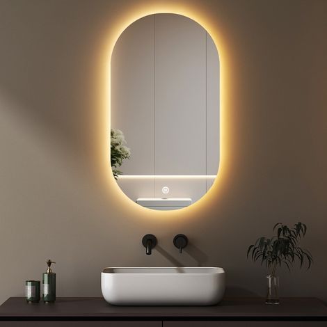 Boromal Oval Badspiegel mit Beleuchtung 50x90cm LED Badezimmer Spiegel mit Beleuchtung Badezimmer Wandspiegel Bad Spiegel mit Licht Oval LED Spiegel mit Touch-Schalter + 3 Lichtfarbe Dimmbar (1/5)
