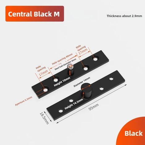 (Central Black M) 1 charnière pivotante à 360° en acier inoxydable avec axe central et décalé, pour porte en bois. (1/5)