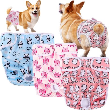 Lot de 3 couches pour chiennes - Couches réutilisables et lavables pour chiennes souffrant d'incontinence (1/5)