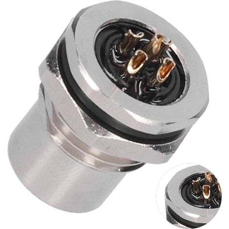 Connecteur métallique 5 broches pour panneau, étanche IP67, filetage M12-F-S5