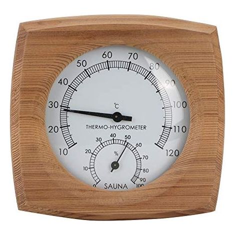 Thermomètre de Sauna, hygromètre en Bois de Cèdre, Minuterie de Sauna Fabriquée à la Main Indiquant la Température avec Thermohygromètre 2 en 1 pour Salle de Sauna (1/5)