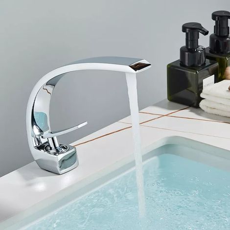 Suguword – Mitigeur de lavabo courbé – Finition laiton – Technologie céramique pour économies d'eau – Poignée unique pour contrôle précis (1/5)
