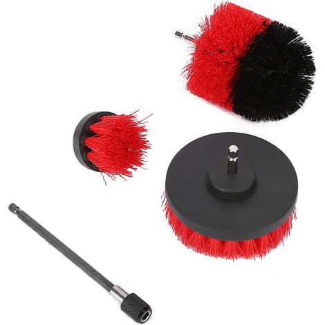 Ensemble de brosses de nettoyage électriques rouges à long manche (avec interface pour foret) (1/5)