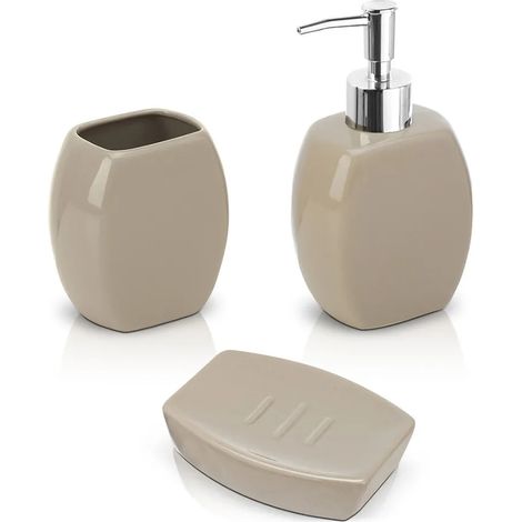 Set 3 accessori bagno da appoggio in ceramica tortora (1/4)