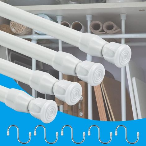 Tringle à rideau extensible en 5 pièces, tringle de douche télescopique de 30 à 50 cm, barres à ressort extensibles et réglables pour projets de bricolage, montage sans vis ni perçage (1/5)
