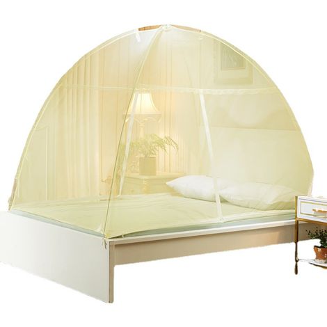 Moskitonetz für Bett und Garten mit Kuppel und Pop-Up-Reißverschluss, gelb, 180 x 200 cm